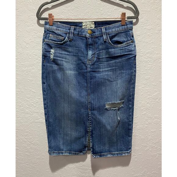Current Elliot High Waist Denim Pencil Skirt Distressed  Sz 29 Blue - Picture 1 of 8